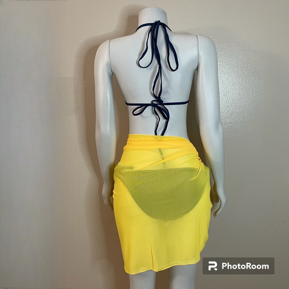 Yellow sheer beachwear mesh sarong swimsuit cover up - Picture 5 of 7